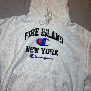Champion Reverse Weave Hoodie Fire Island Long Island New York Light Gray Small